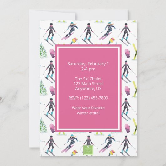 Wasserfarbe Skifahren Party Einladung (Rückseite)