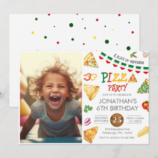 Wasserfarbe Slice Kinder Pizza Party Geburtstag Ei Einladung