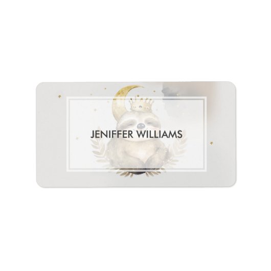 Wasserfarbe Sloth Moon Crown Adressaufkleber (Vorne)