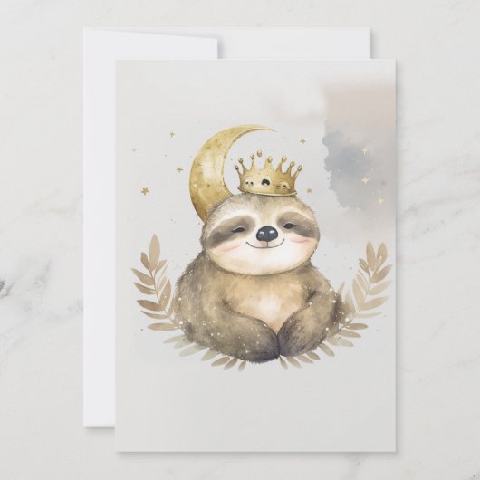 Wasserfarbe Sloth Moon Crown Einladung (Rückseite)