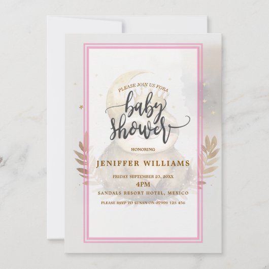 Wasserfarbe Sloth Moon Crown Einladung (Vorderseite)