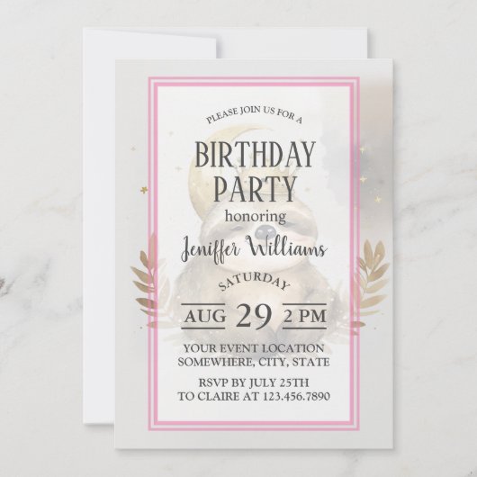 Wasserfarbe Sloth Moon Crown Einladung (Vorderseite)