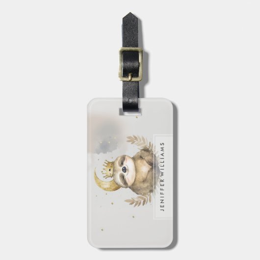 Wasserfarbe Sloth Moon Crown Gepäckanhänger (Vorderseite vertikal)