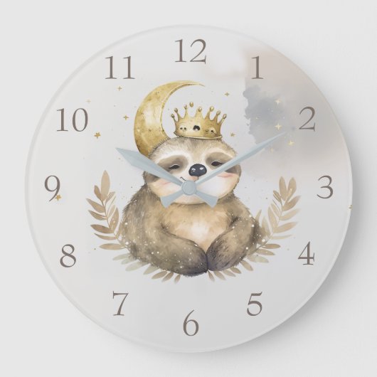 Wasserfarbe Sloth Moon Crown Große Wanduhr (Vorderseite)