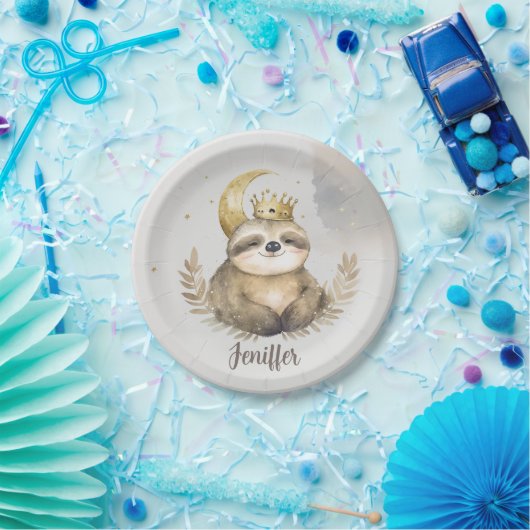Wasserfarbe Sloth Moon Crown Pappteller (Party)