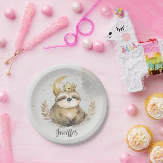 Wasserfarbe Sloth Moon Crown Pappteller (Party)