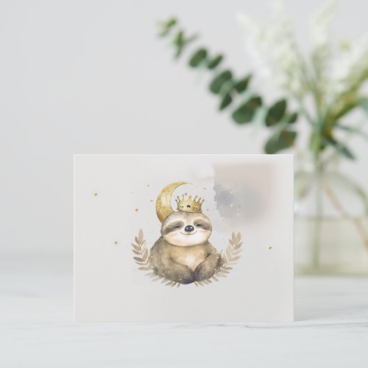 Wasserfarbe Sloth Moon Crown Postkarte (Stehend Vorderseite)