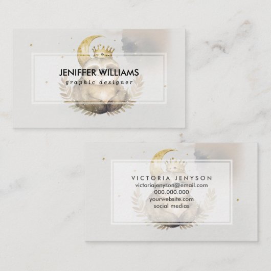 Wasserfarbe Sloth Moon Crown Visitenkarte (Vorne/Hinten)