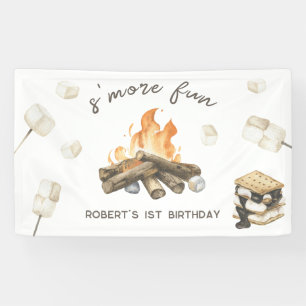 Wasserfarbe S'more Campfire 1. Geburtstag Banner