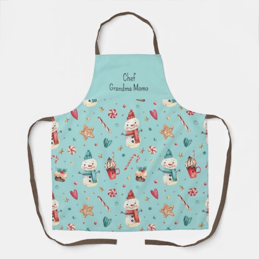 Wasserfarbe Snowman Candy & Süßigkeiten Muster Url Schürze (Vorderseite)