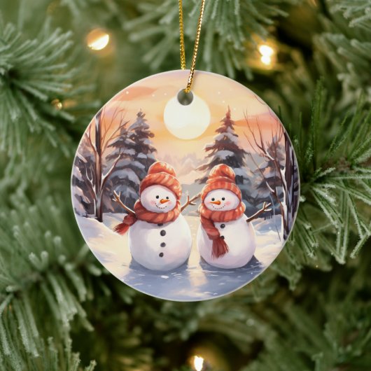 Wasserfarbe Snowman Couple Weihnachtsschmuck (Baum)