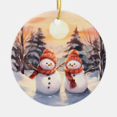 Wasserfarbe Snowman Couple Weihnachtsschmuck (Vorne)