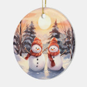 Wasserfarbe Snowman Couple Weihnachtsschmuck (Links)