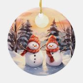 Wasserfarbe Snowman Couple Weihnachtsschmuck (Hinten)