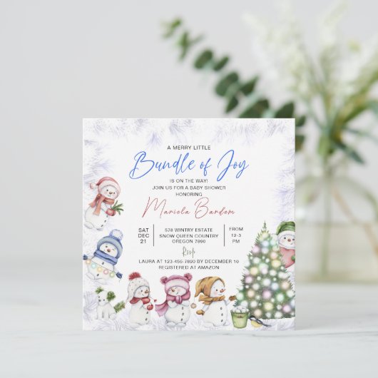 Wasserfarbe Snowman Frohe Weihnachtsjugend Einladu Einladung (Stehend Vorderseite)