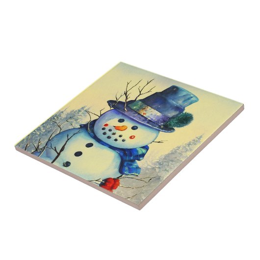 Wasserfarbe Snowman Keramik Tile Fliese (Seite)