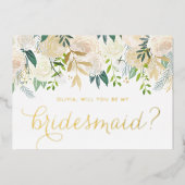 Wasserfarbe Soft Elfenbein Blume meine Bridesmaid Folieneinladung (Vorderseite)