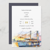 Wasserfarbe Soft Sunset Sky Sailboat Beach Hochzei Einladung (Vorne/Hinten)