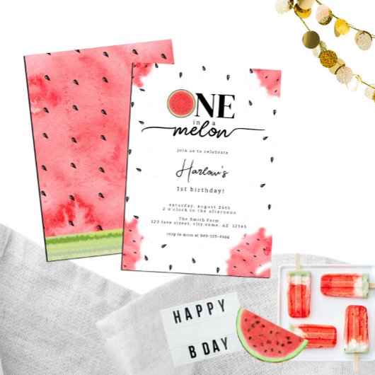 Wasserfarbe Sommer eins im Melon Rote Wassermelone Einladung