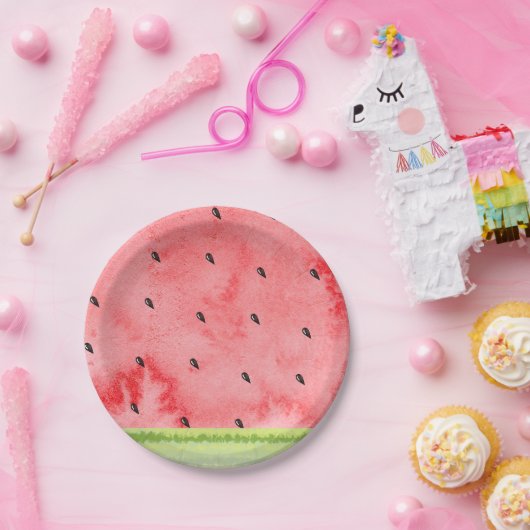 Wasserfarbe Sommer eins im Melon Rote Wassermelone Pappteller (Party)