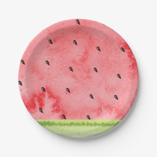 Wasserfarbe Sommer eins im Melon Rote Wassermelone Pappteller (Vorderseite)