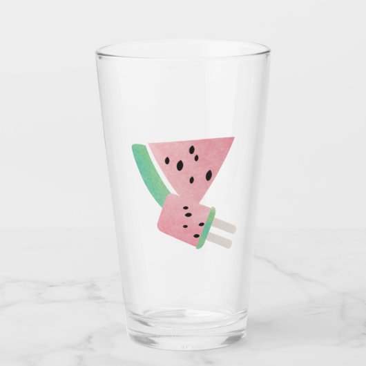 Wasserfarbe Sommer Wassermelone Slice und Pop Glas (Vorderseite)