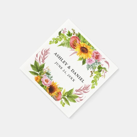 Wasserfarbe Sonnenblume Boho Blumenzehen Serviette (Ecke)