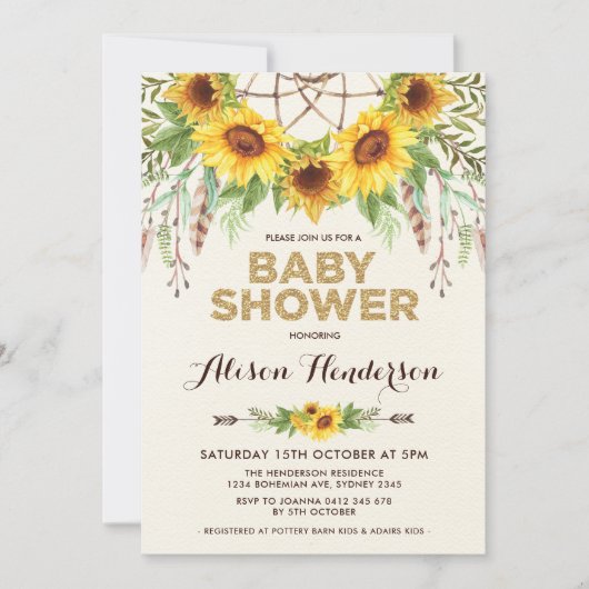 Wasserfarbe Sonnenblume Kinderdusche Rustikal Bohe Einladung