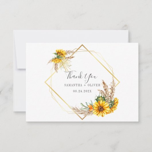 Wasserfarbe Sonnenblume Rustikale Hochzeit Dankeskarte (Vorderseite)