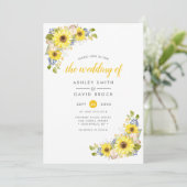 Wasserfarbe Sonnenblume Rustikale Hochzeit Einladu Einladung (Stehend Vorderseite)