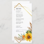 Wasserfarbe Sonnenblume Rustikale Hochzeit Menükarte (Vorne/Hinten)