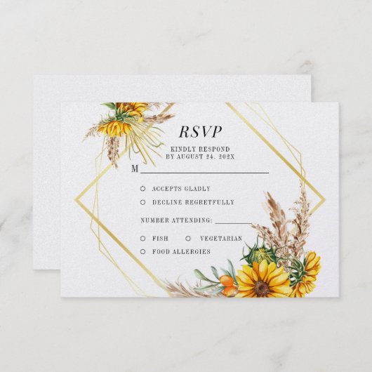 Wasserfarbe Sonnenblume Rustikale Hochzeit RSVP Karte (Vorne/Hinten)