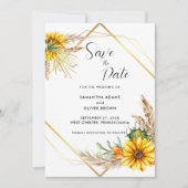 Wasserfarbe Sonnenblume Rustikales Skript Save the Save The Date (Vorderseite)