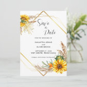 Wasserfarbe Sonnenblume Rustikales Skript Save the Save The Date (Stehend Vorderseite)