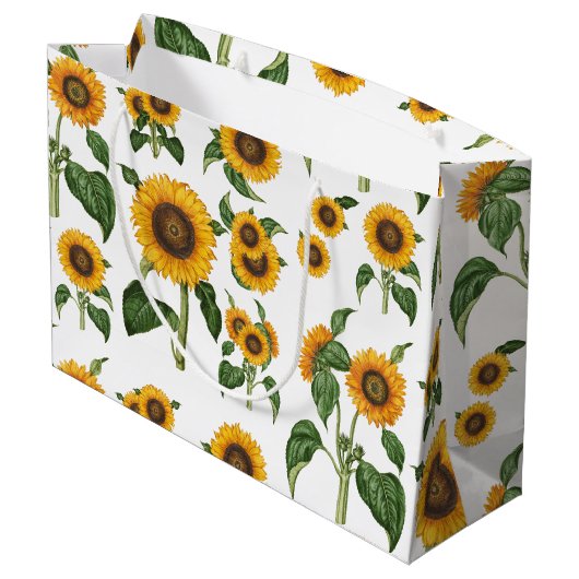 Wasserfarbe Sonnenblumen Botanische Blattpflanzen Große Geschenktüte (Rückseite Schrägansicht)