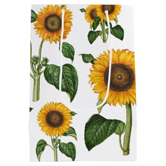 Wasserfarbe Sonnenblumen Botanische Blattpflanzen Mittlere Geschenktüte (Rückseite)
