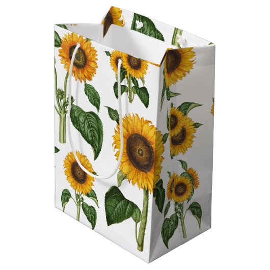 Wasserfarbe Sonnenblumen Botanische Blattpflanzen Mittlere Geschenktüte (Rückseite Schrägansicht)