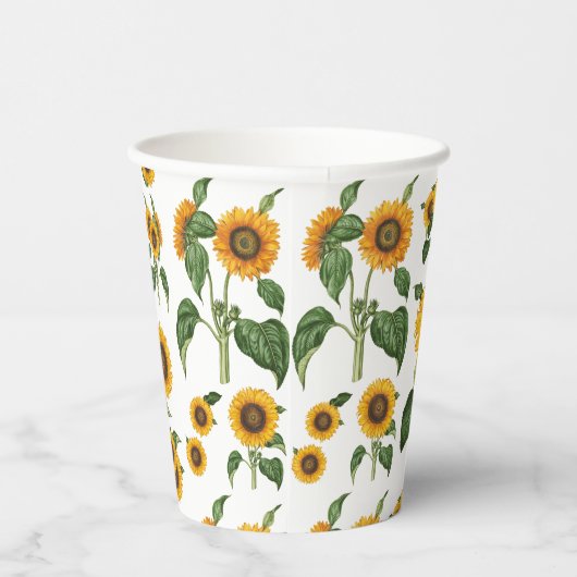 Wasserfarbe Sonnenblumen Botanische Blattpflanzen Pappbecher (Rechts)