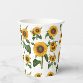 Wasserfarbe Sonnenblumen Botanische Blattpflanzen Pappbecher (Vorderseite)