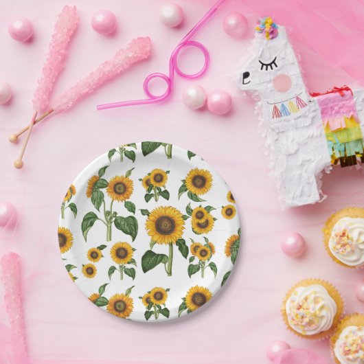 Wasserfarbe Sonnenblumen Botanische Blattpflanzen Pappteller (Party)