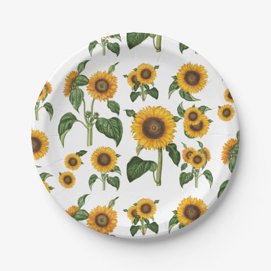 Wasserfarbe Sonnenblumen Botanische Blattpflanzen Pappteller (Vorderseite)