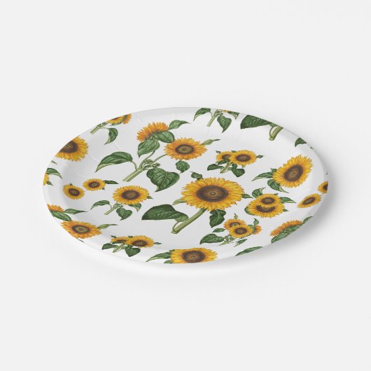 Wasserfarbe Sonnenblumen Botanische Blattpflanzen Pappteller (Schrägansicht)