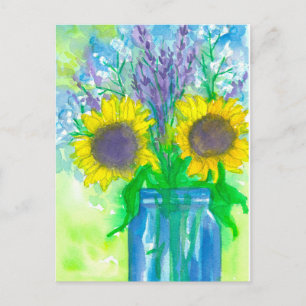 Wasserfarbe Sonnenblumen Bouquet Postkarte