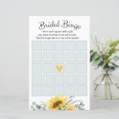 Wasserfarbe Sonnenblumen Brautparty Bingo Spiel (Stehend Vorderseite)