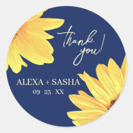 Wasserfarbe Sonnenblumen dunkelblau Minimalistisch Runder Aufkleber