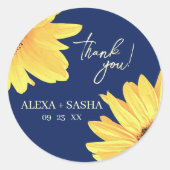 Wasserfarbe Sonnenblumen dunkelblau Minimalistisch Runder Aufkleber (Vorderseite)