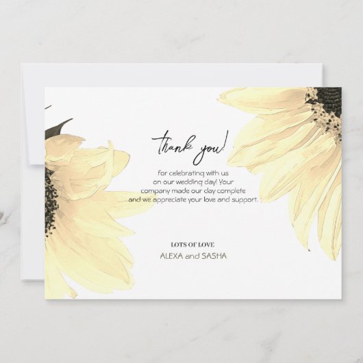 Wasserfarbe Sonnenblumen dunkelblaue Hochzeit Dankeskarte (Rückseite)