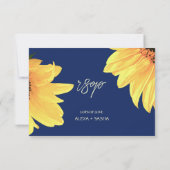 Wasserfarbe Sonnenblumen dunkelblaue Hochzeit RSVP Karte (Rückseite)