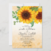 Wasserfarbe Sonnenblumen Einladung (Vorderseite)