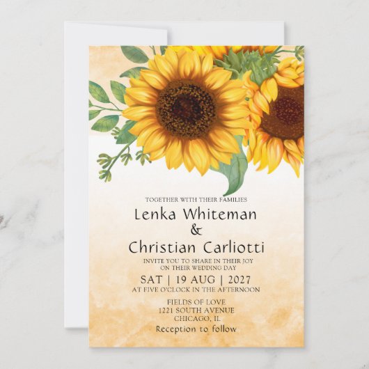 Wasserfarbe Sonnenblumen Einladung (Vorderseite)